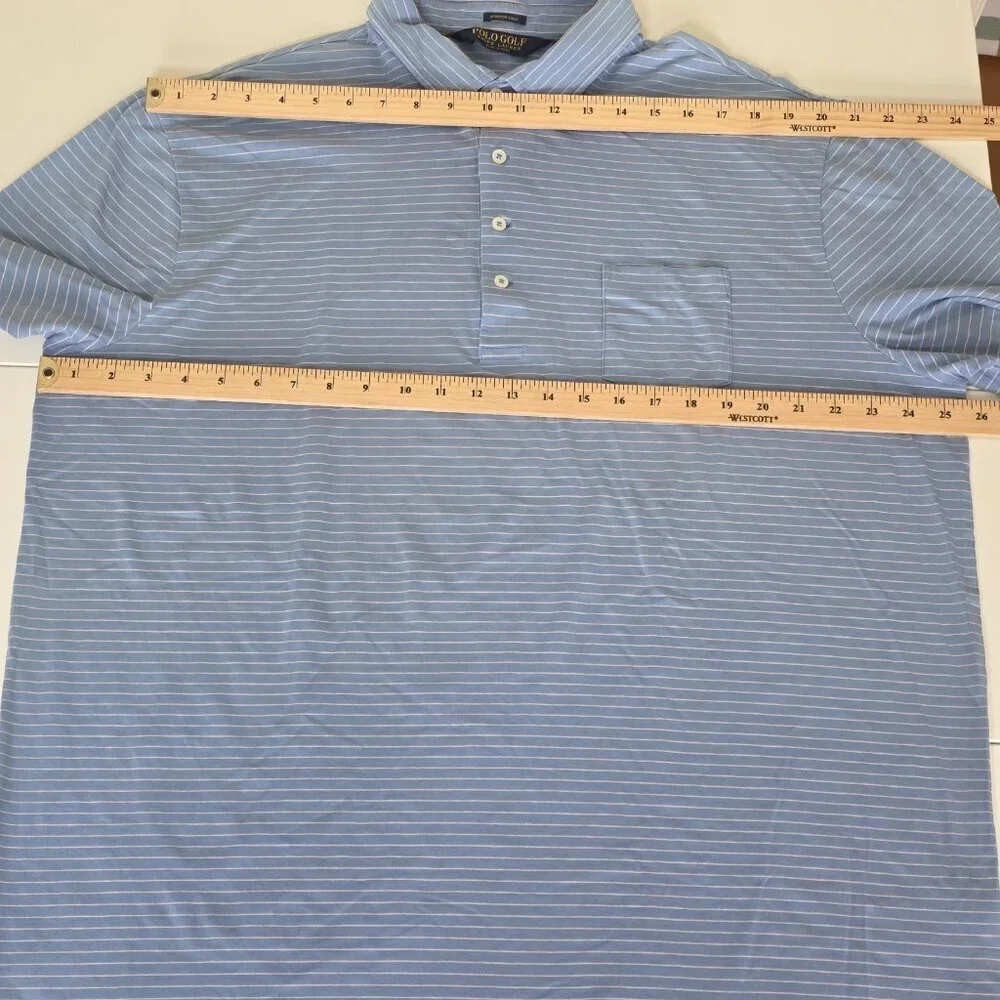 Polo Golf Ralph Lauren Stretch Lisle Polo Shirt Men Size XL Blue Pink Stripes SS